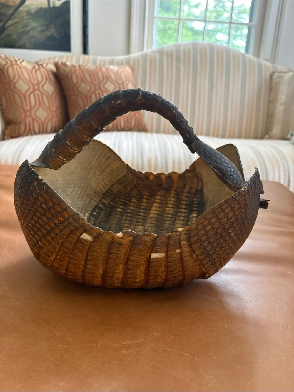 Antique Armadillo Shell Basket with Handle